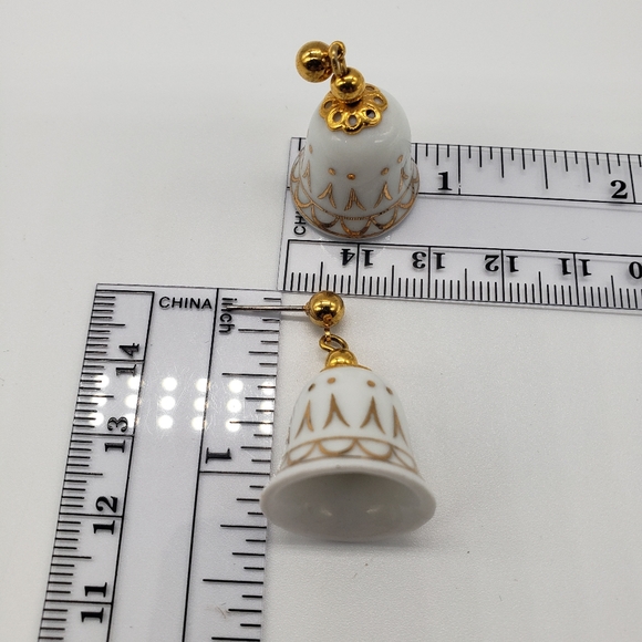 Christmas Bell earrings, White & Gold, breakable - Picture 2 of 9